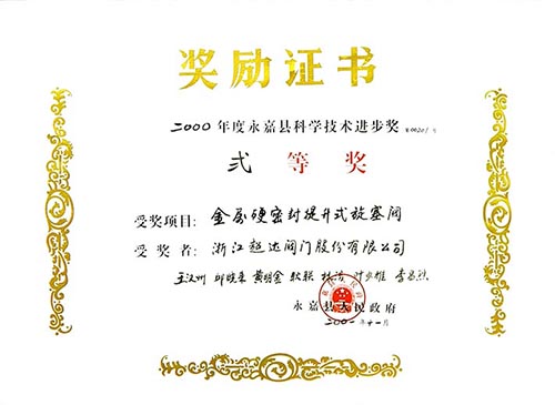 永嘉縣科學(xué)技術(shù)進(jìn)步二等獎(jiǎng) 金屬硬密封提升式旋塞閥